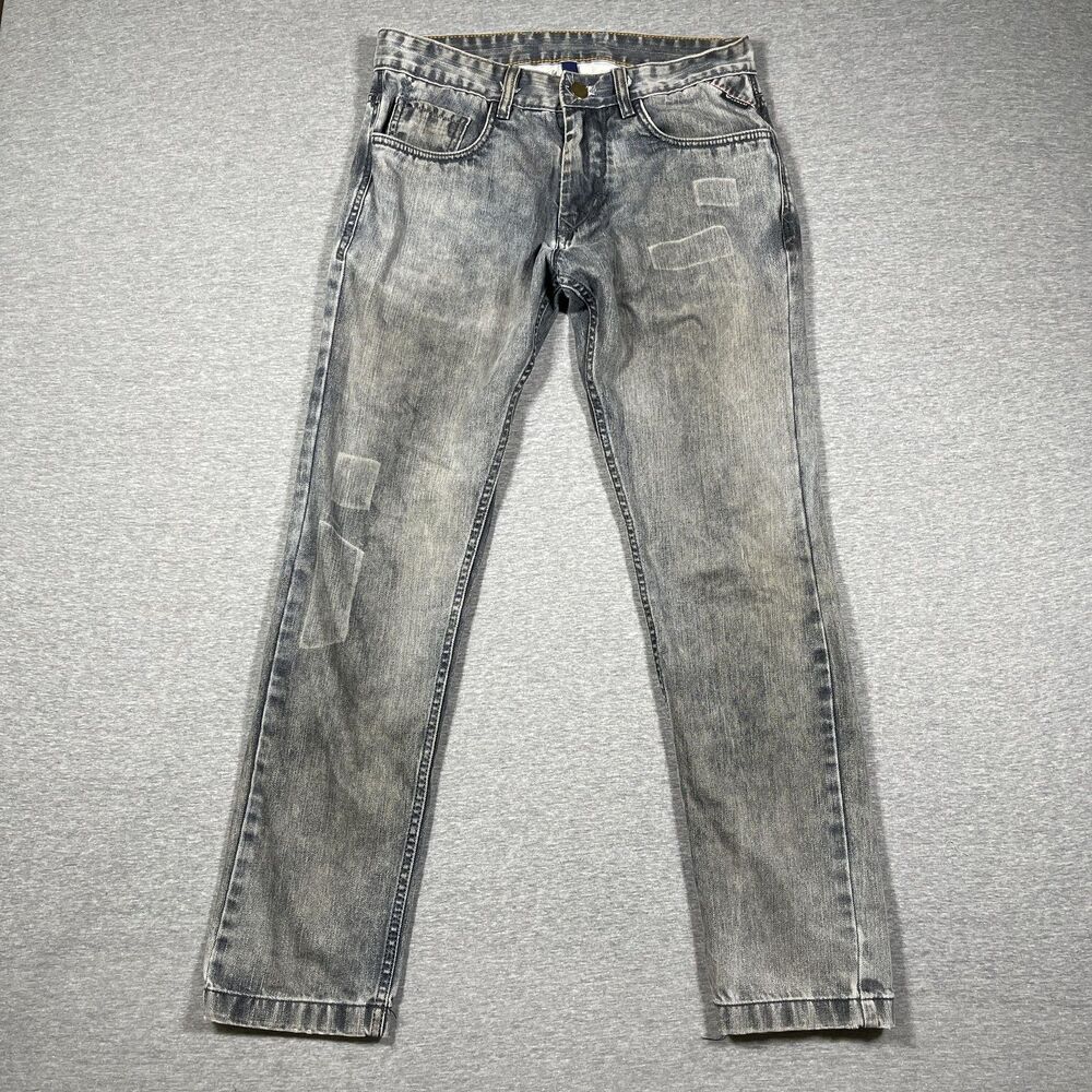 Armani Jeans Mens 34x32 Gray Acid Wash Straight Slim Denim Logo Cotton Zip